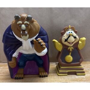 Lot of 2 Pizza Hut Disney Beauty and the Beast Puppets Beast And Cogsworth